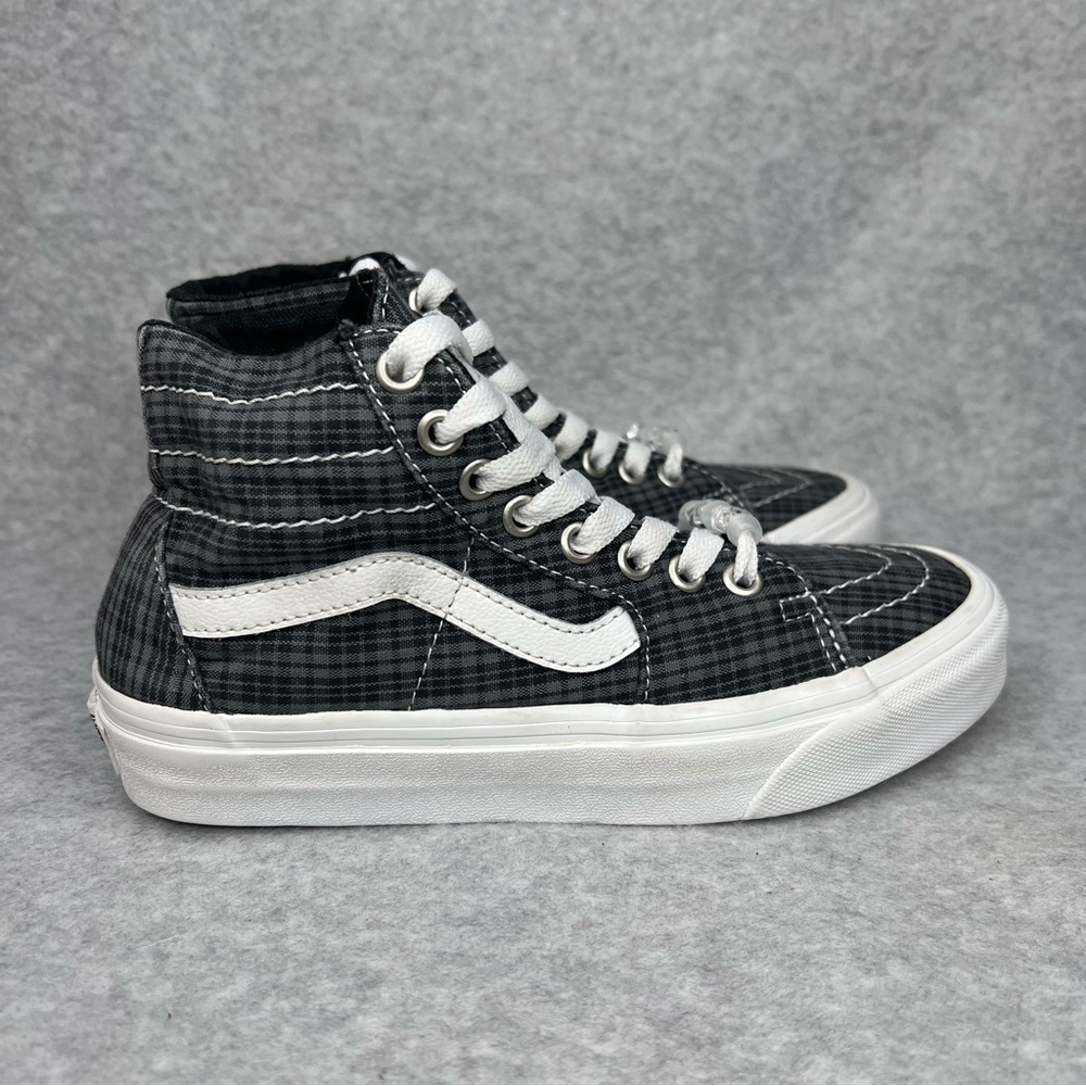 VANS SK8-HI Tapered UV Clear Beads Black Grey Plaid Sneakers Womens 5.5 High Top